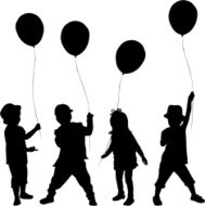 189x190 Silhouette Girl With Balloons Premium Clipart