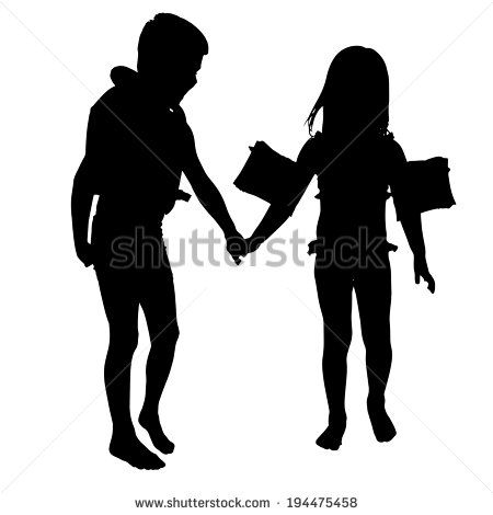450x470 Vector Silhouette Of Children Who Play On White Background