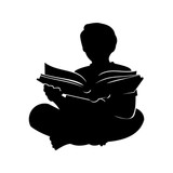 160x160 Kid Boy Child Read A Book Vector Silhouette Stock Image