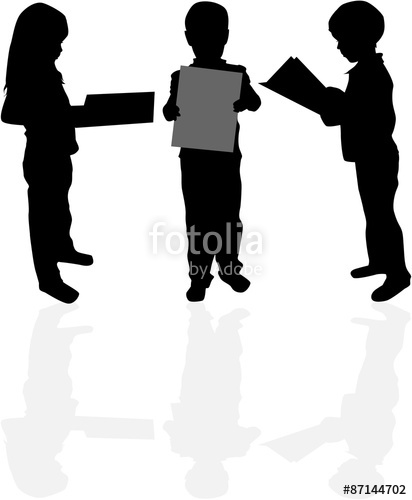 412x500 Silhouette Of A Child Reading A Book At. Stock Image And Royalty