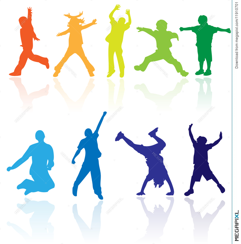 790x800 Group Of Happy School Active Children Silhouette Jumping Dancing