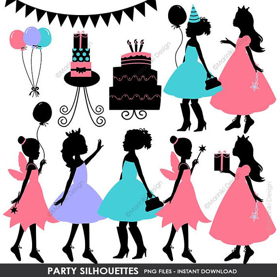 570x570 Children Silhouettes Clip Art, Party Silhouettes, Girls Clipart