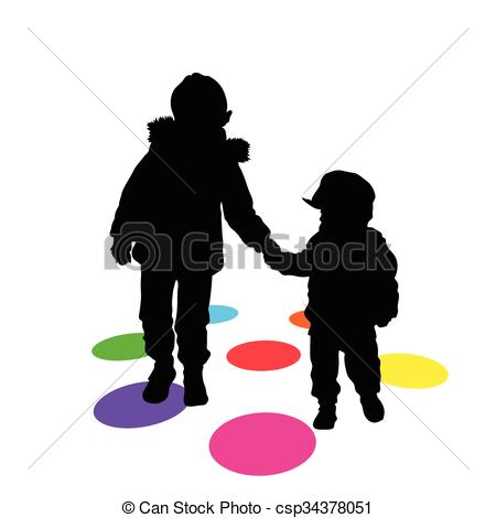 450x470 Children Silhouette Funny Illustration On White Clipart Vector