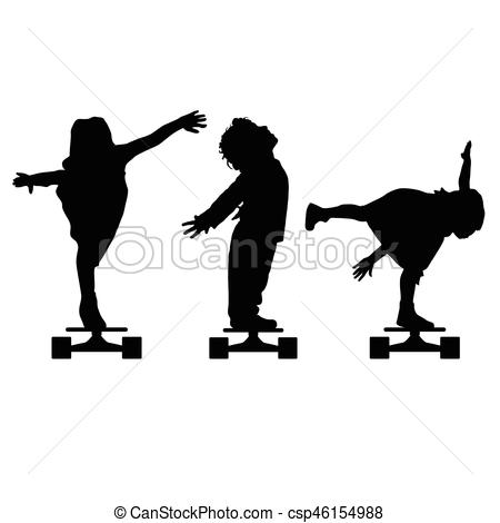 450x470 Children Silhouette On Skate Set In Black Illustration . Vector