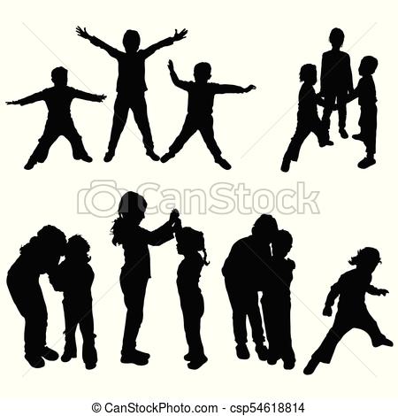 450x470 Children Black Silhouette In Various Poses On White Vector Clip