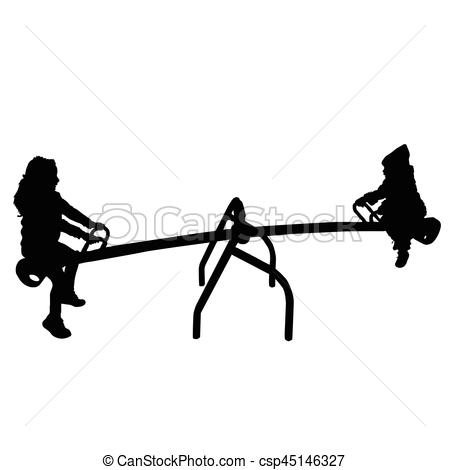 450x470 Children Silhouette On Teeter In Black Color Illustration