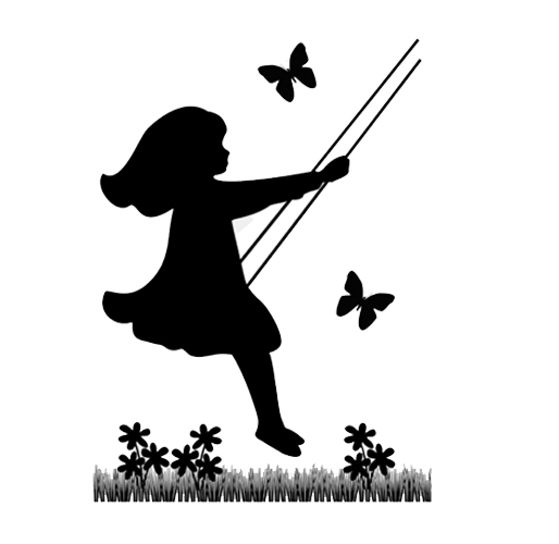 514x500 Silhouette Vintage Child Mural Wall Art Decal Girl Swinging [832