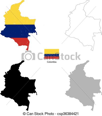 414x470 Colombia Country Black Silhouette And With Flag On Vector