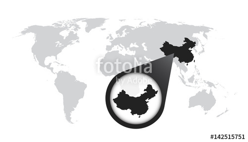 500x286 World Map With Zoom On China. Map Loupe. Vector Illustration