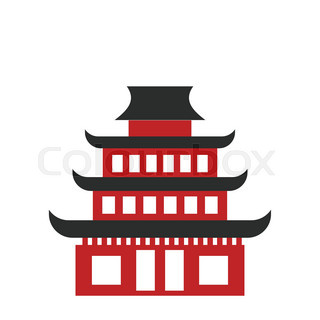 320x320 Traditional Japanese, Chinese, Asian Pagoda Building, Flat Style