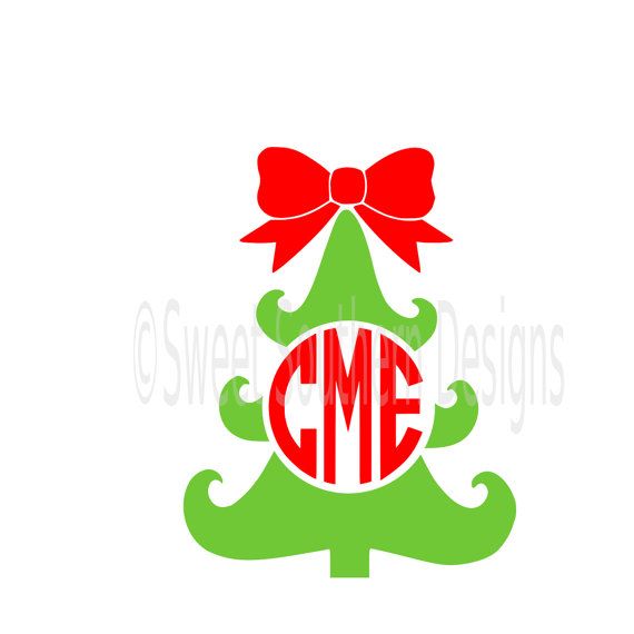 570x570 Christmas Tree Monogram With Bow Svg Instant Download Design