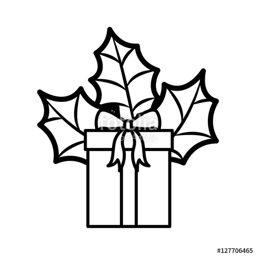 500x500 Gift Silhouette With Bow And Christmas Leaves Vector Illustration