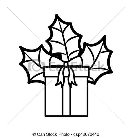 450x470 Gift Silhouette With Bow And Christmas Leaves Vector Eps Vector