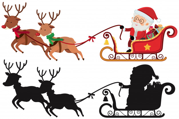 626x418 Christmas Silhouette With Santa And Reindeers Vector Premium