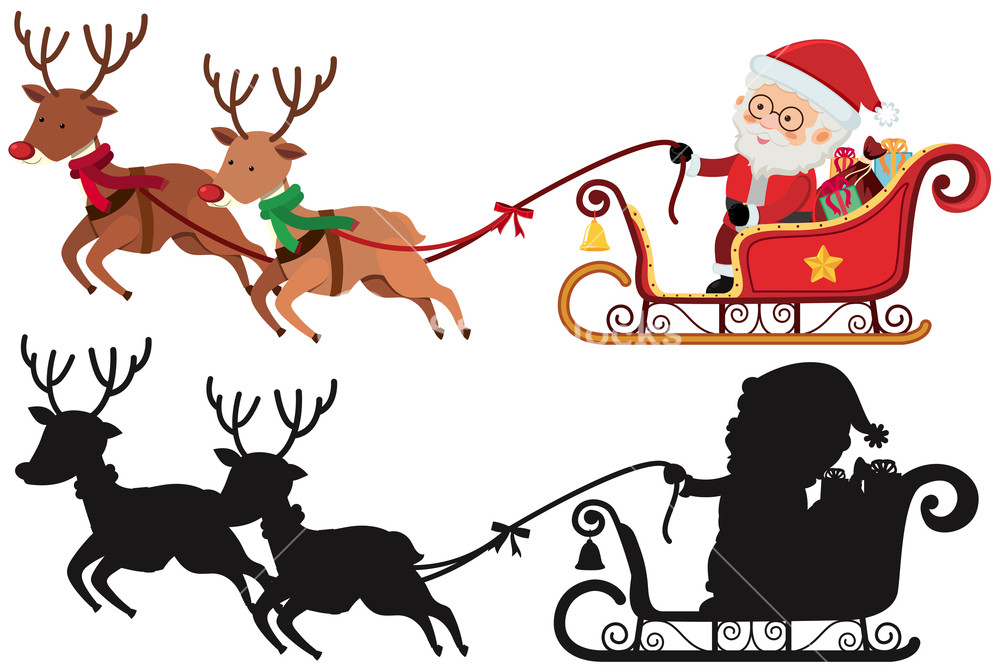 1000x669 Christmas Silhouette With Santa And Reindeers Royalty Free Stock