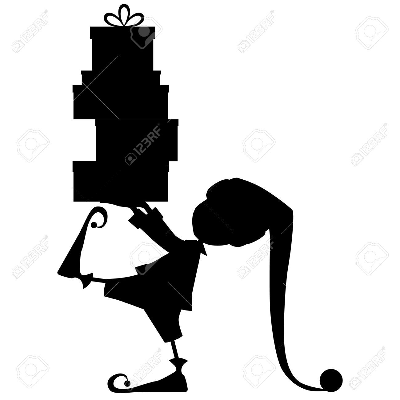 1300x1300 Elf Silhouette And Christmas Gifts Royalty Free Cliparts, Vectors