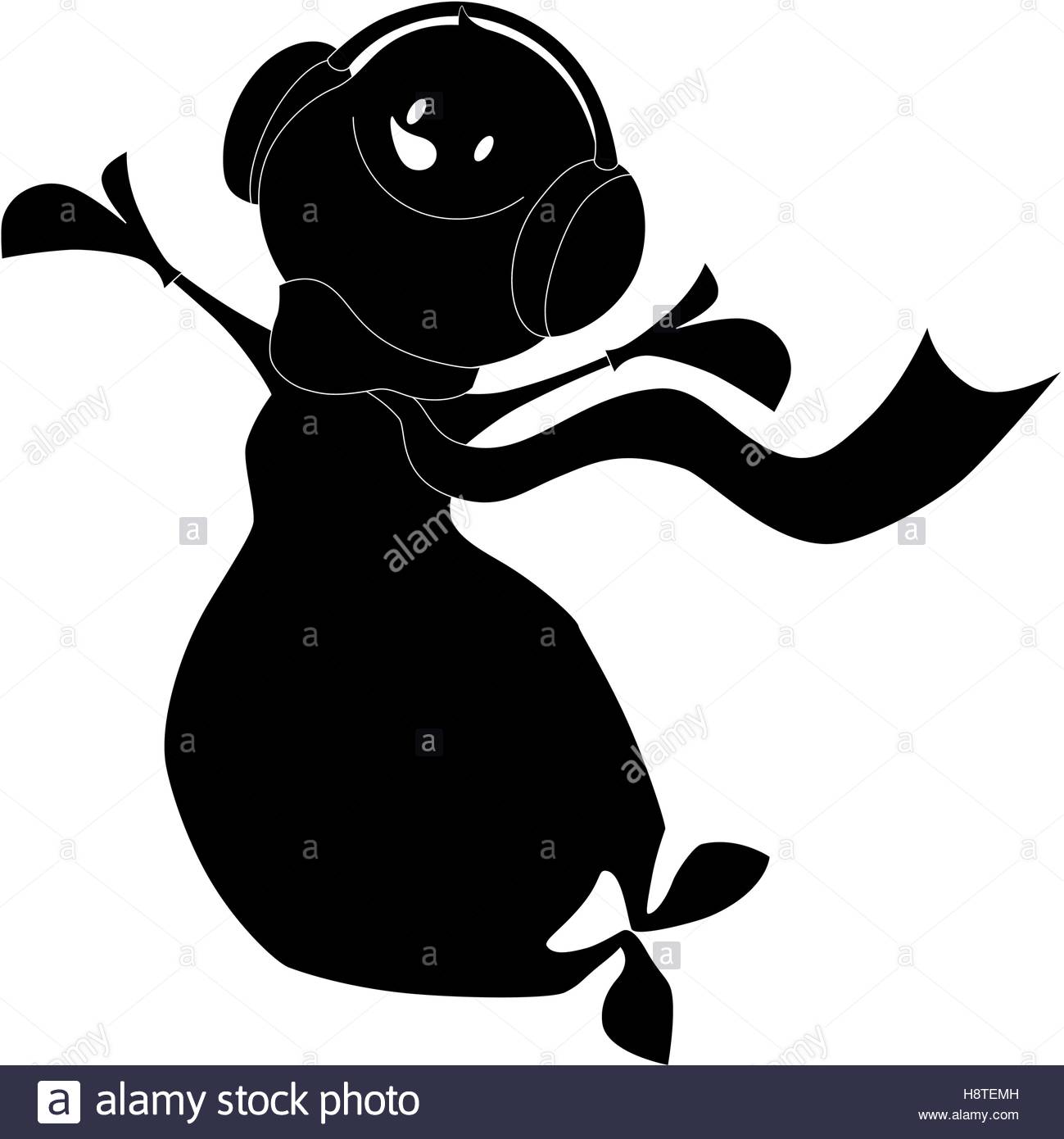 1299x1390 Merry Christmas. New Year. Happy Jumping Snowman Silhouette Stock