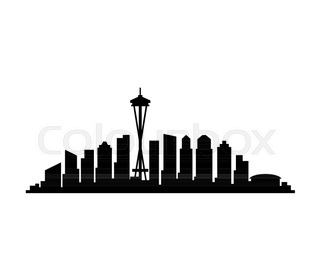 320x280 Seattle, Washington Skyline Detailed Vector Silhouette Stock