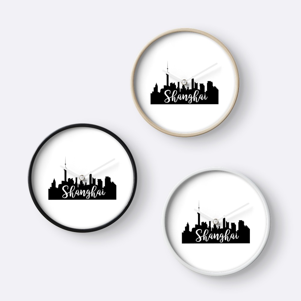 1000x1000 Shanghai, China City Skyline Silhouette Clocks By Ashleylcoop