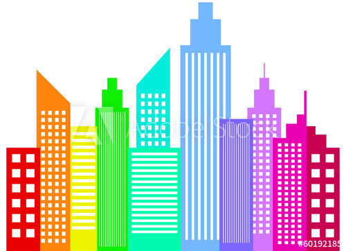 500x362 Rainbow Colored Modern City Skyscrapers Buildings Silhouettes
