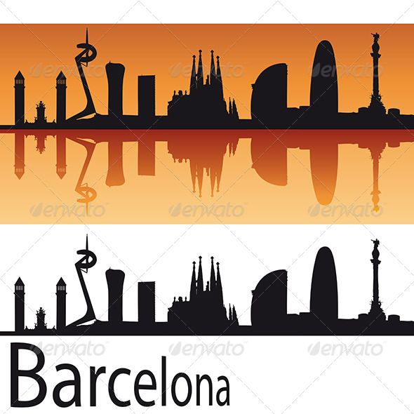 590x590 Barcelona Skyline In Orange Background Orange Background And Tattoo