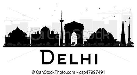 450x248 Delhi City Skyline Black And White Silhouette. Vector Eps