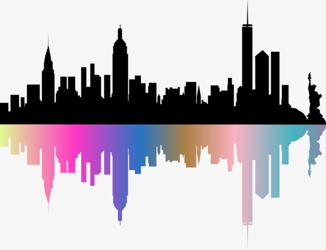 650x497 Vector Hand Colored City Silhouette, Vector, Hand Painted, City