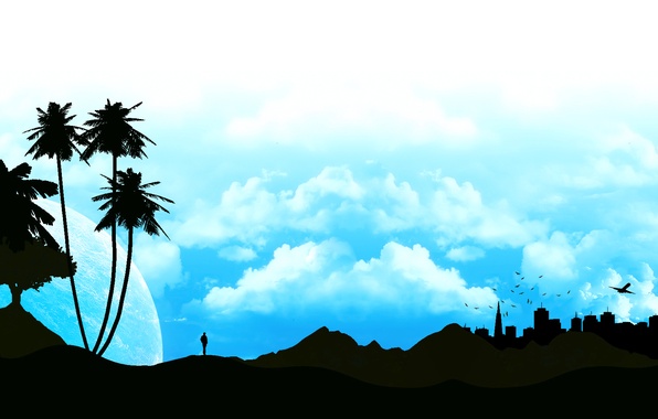 596x380 Wallpaper Profile, The City, People, Silhouette, Palma, Clouds