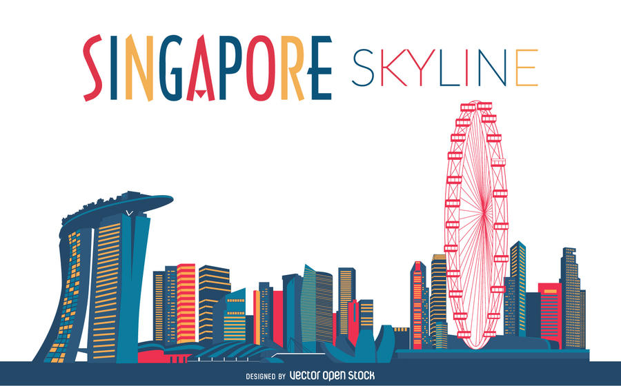 900x560 Colored Singapore Skyline Silhouette