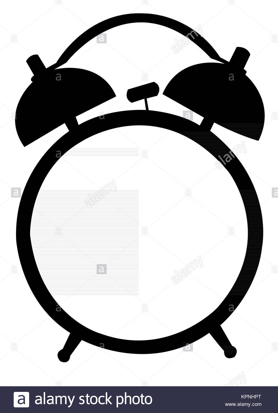935x1390 Classic Alarm Clock. Silhouette, Black On White Stock Photo