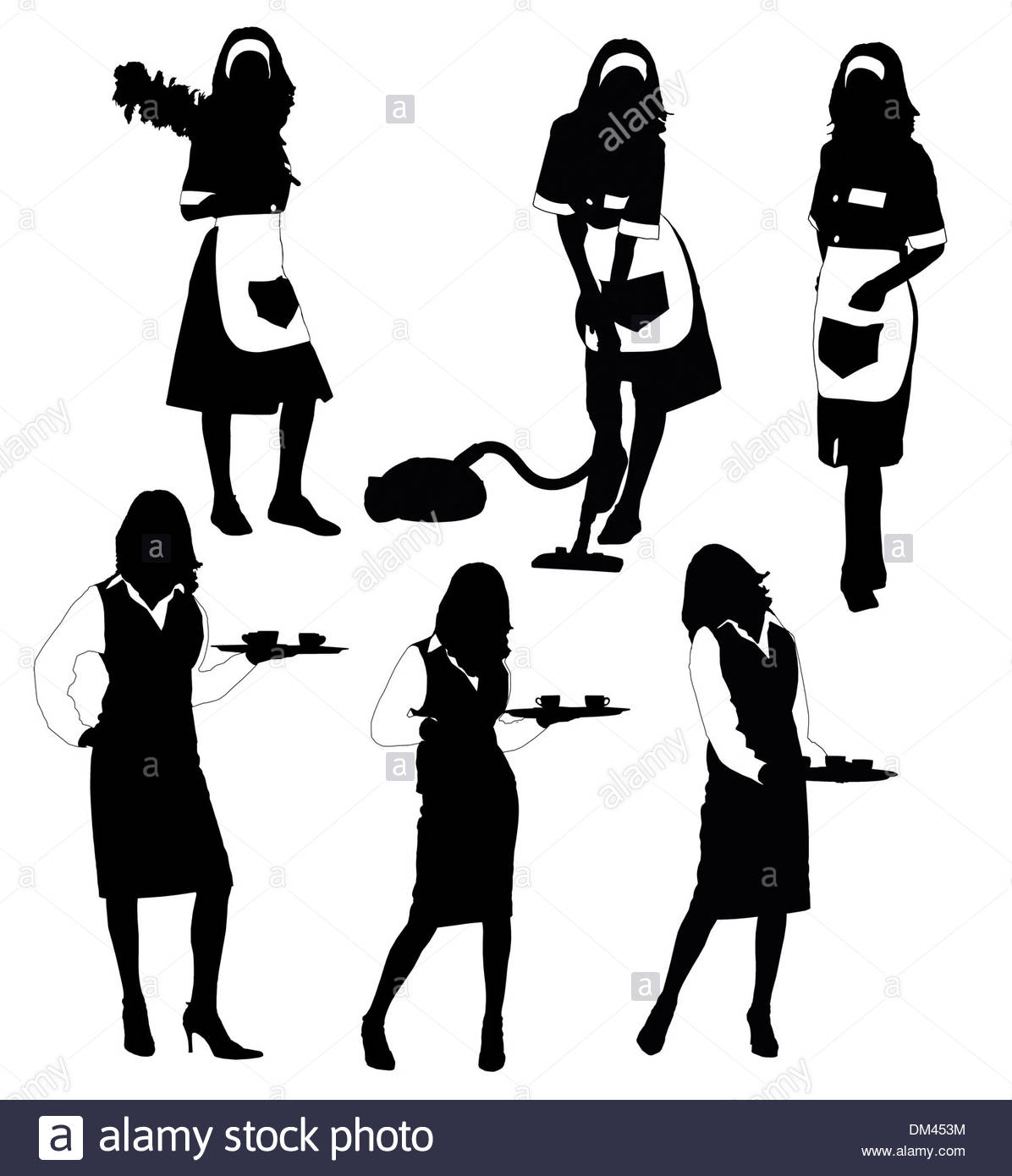 1196x1390 Waitresses And Cleaner Silhouette Collection Stock Photo, Royalty