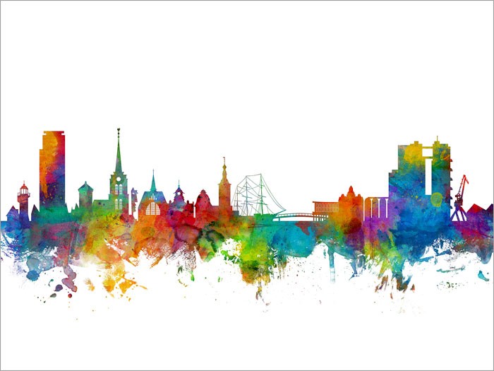 700x525 Halmstad Sweden Skyline Art Canvas Print