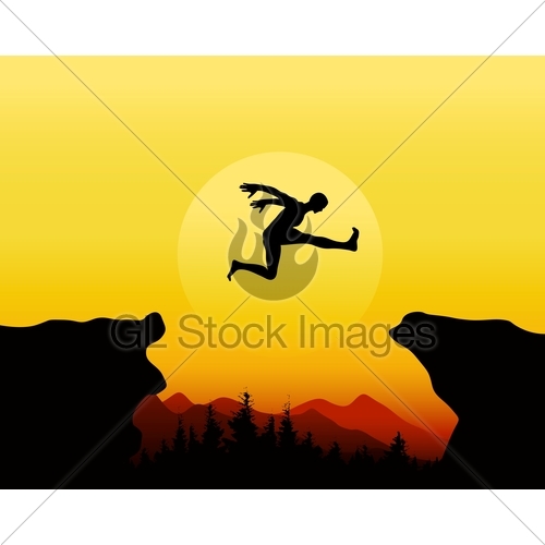 500x500 Silhouettes Of People Jumping On The Cliff At Sunset Gl Stock Images