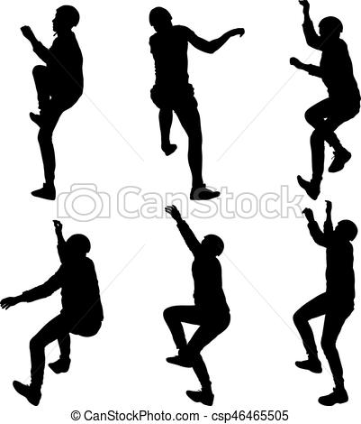 401x470 Black Set Silhouette Rock Climber On White Background. Vector