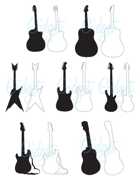 570x737 Guitar Clip Art Digital Paper Pack Guitar Silhouettes Scrapbook