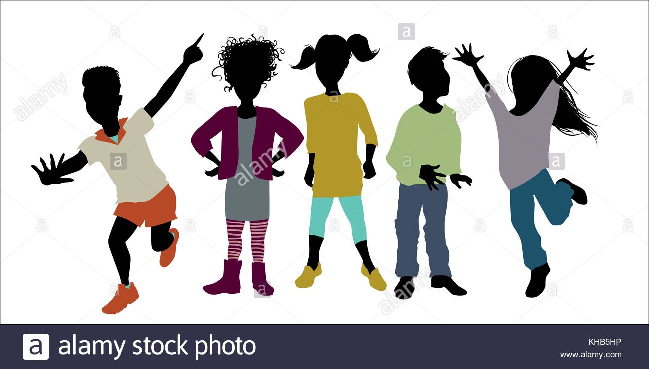 1300x740 Children Silhouettes With Color Clothes Full Vector Stock Vector
