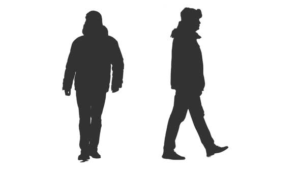 590x332 Silhouette Of Walking Man In Winter Clothes, Alpha Channel By