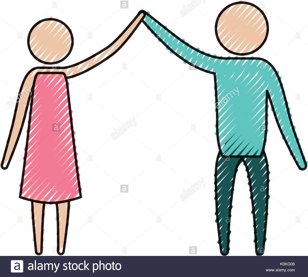 1300x1169 Color Crayon Silhouette Of Pictogram Couple Clashing Hands