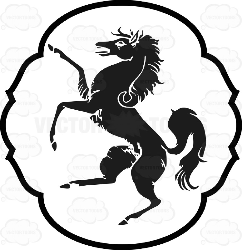 775x800 Black And White Rearing Horse Coat Of Arms Inside Geometric Plaque