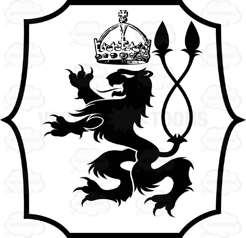 800x774 Black And White Rearing Lion With Dual Twisted Tail And Crown