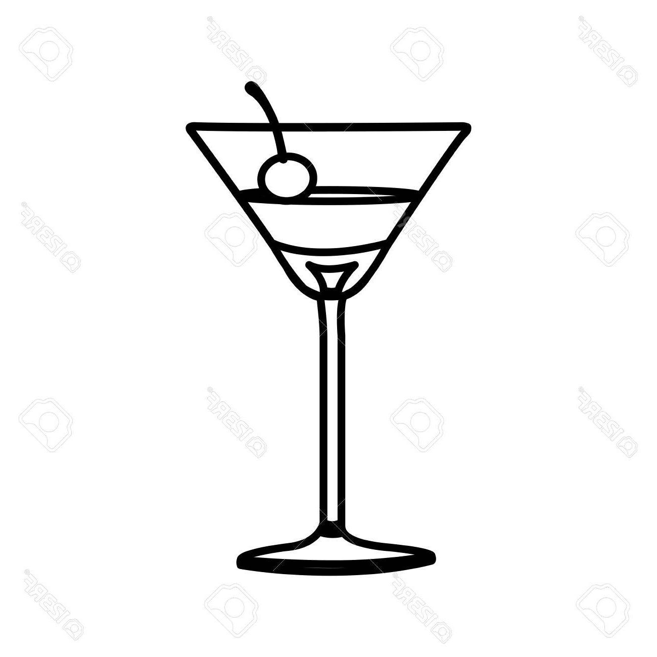 1300x1300 Unique Silhouette Martini Drink Cocktail Glass With Cherry Vector