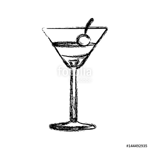 500x500 Blurred Silhouette Martini Drink Cocktail Glass With Cherry Vector