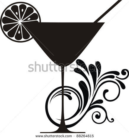 437x470 Cocktail Drink. Silhouette Isolated On White Background. Drink