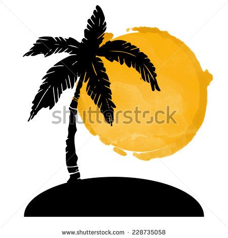 450x470 Coconut Palm Tree Black Silhouette And Watercolor Circle Paint