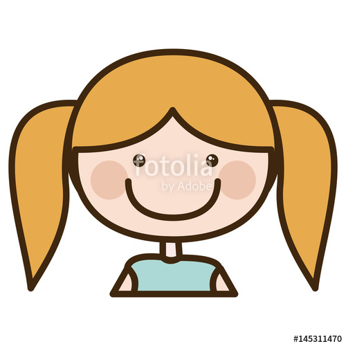 500x500 Color Silhouette Cartoon Half Body Girl With Pigtails Hairstyle
