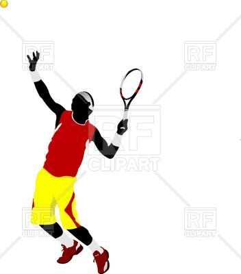 352x400 Colored Silhouette Of Tennis Player Royalty Free Vector Clip Art