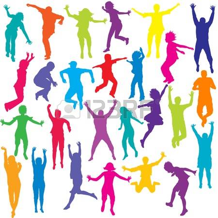 450x450 Set Of Colored People And Children Silhouettes Jumping Photo