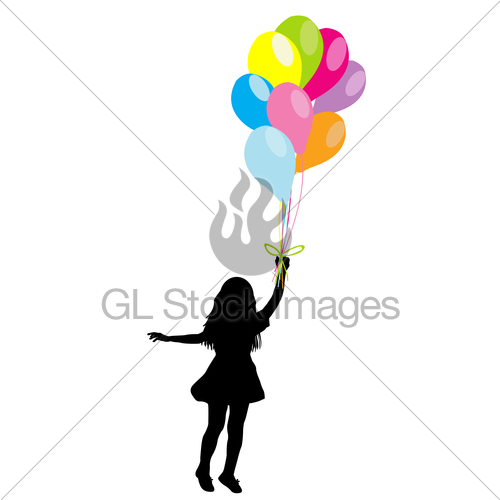 500x500 Girl Silhouette With Colorful Balloons Gl Stock Images