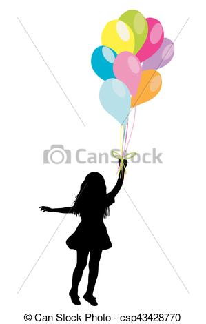 299x470 Girl Silhouette With Colorful Balloons On White Background Vectors