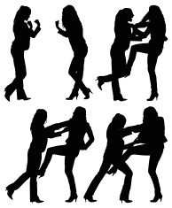194x235 Silhouette Of Two Women Fighting For A Shopping Caddy Stock Photos